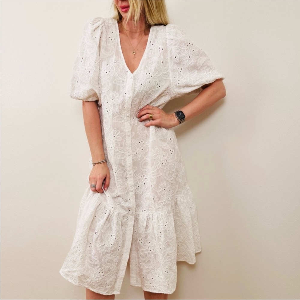 Zara White Eyelet Midi Dress - Picture 11 of 16